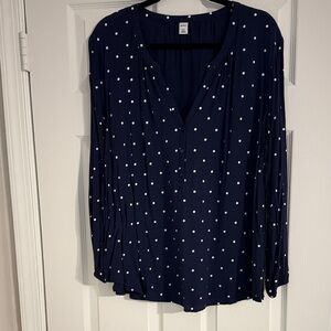 Old Navy Dark Blue Blouse with White Dots
